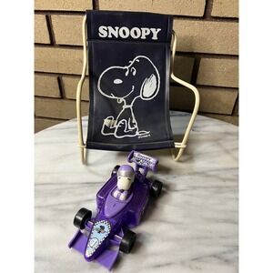 VTG Snoopy LOT Purple INDY Car Toy with Snoopy Driver and Mini Chair Display